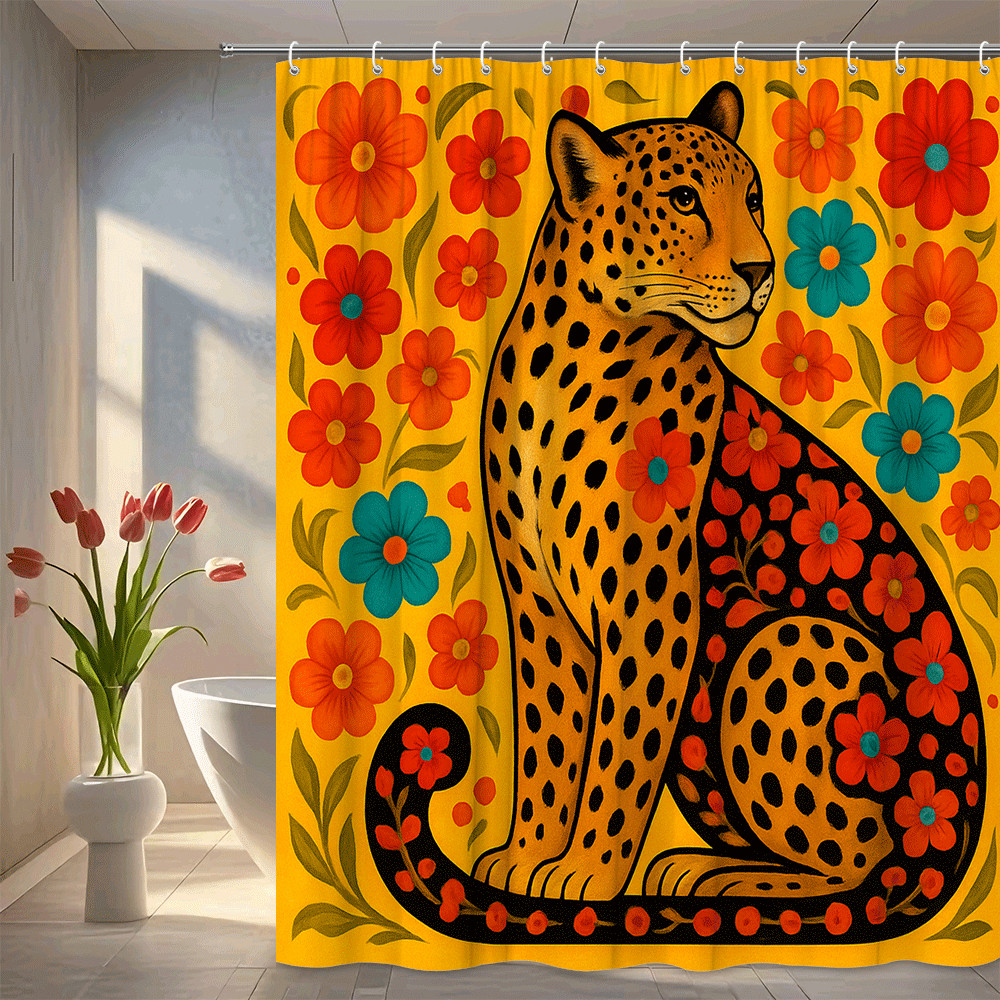 Colorful Leopard Floral Shower Curtain - Vibrant Home Decor gallery