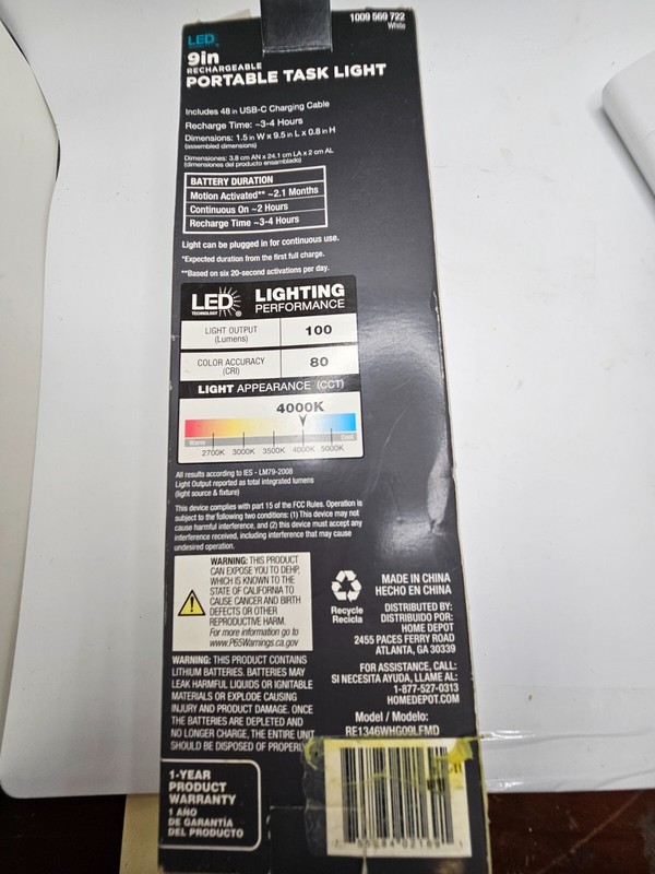 Portable LED Task Light 9" 1009 569 722 Rechargeable Bright White 4000K gallery