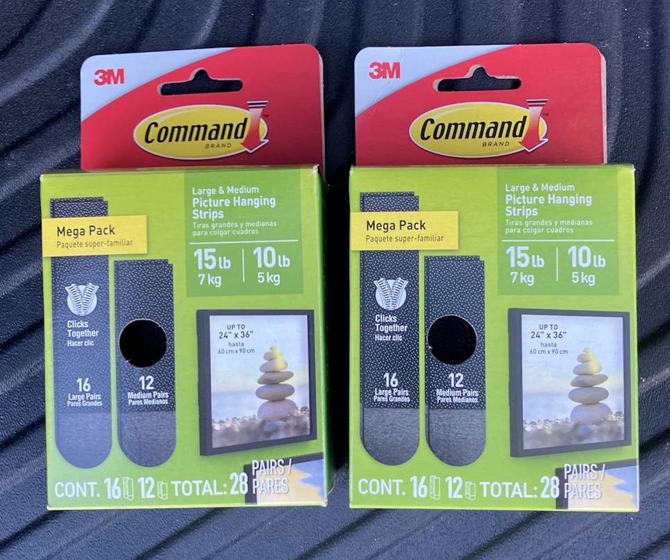 2 Pack - 3M Command 15lbs & 10lbs Large and Medium Picture Hanging Strips 56 Pcs