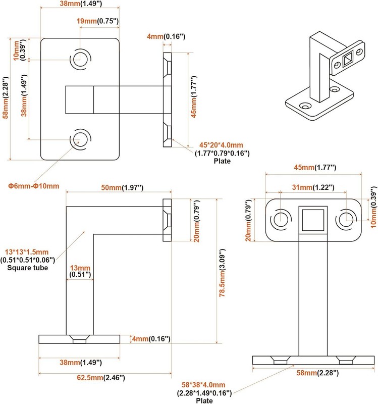 RealPlus Handrail Brackets, Heavy Duty Steel Square Hand Rail Brackets, Black gallery