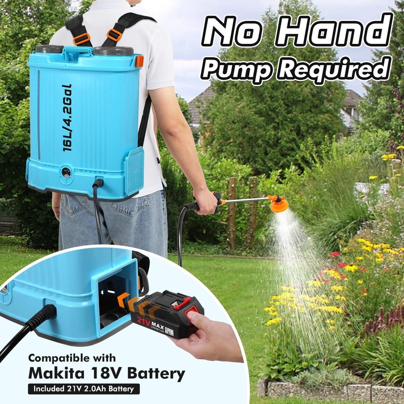 Battery Powered Backpack Sprayer 4.2Gallon 0-100 PSI Adjustable Pressure Sprayer gallery