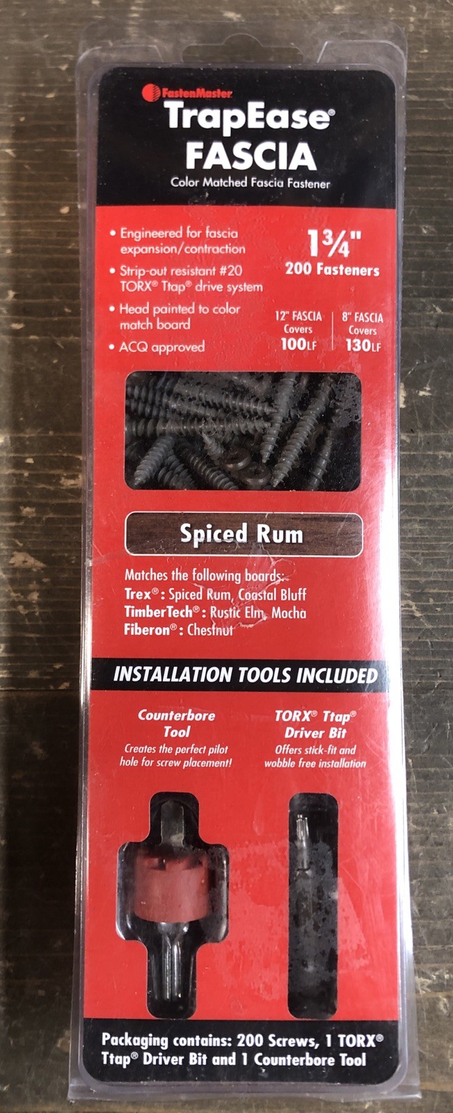 FastenMaster TrapEase Fascia 1 3/4" Decking Screws 200 Ct + Tools Spiced Rum gallery