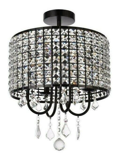 Flush Mount Round Crystal Shade 4 Light Dining Room Kitchen Bathroom Lighting gallery