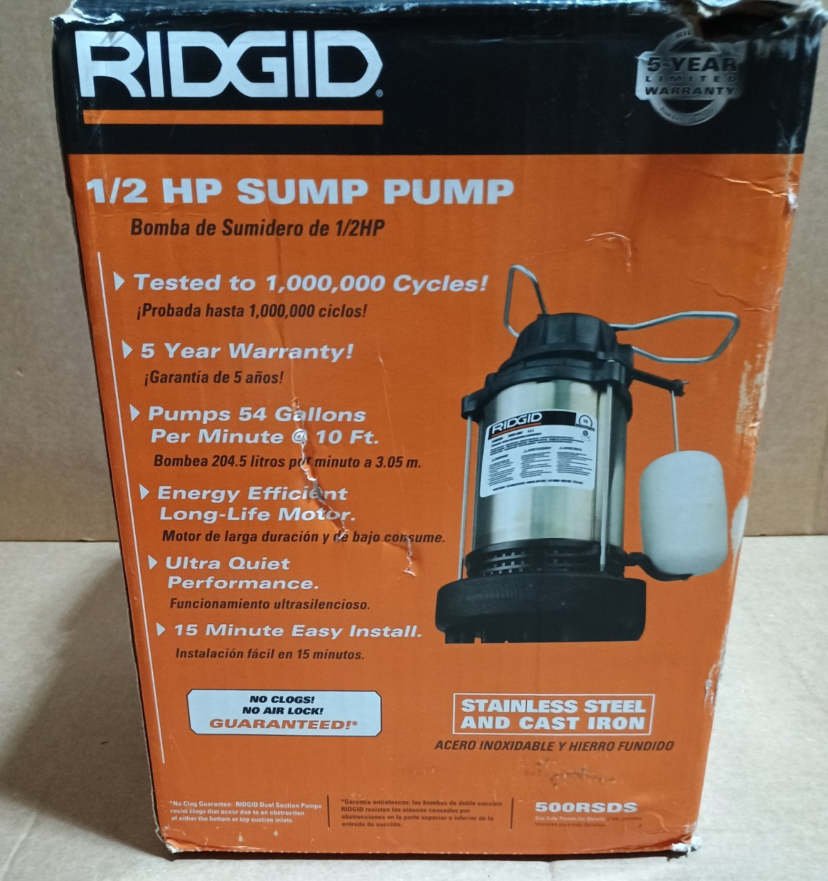 RIDGID 1/2 HP Sump Pump 500RSDS Open Box Never Used gallery