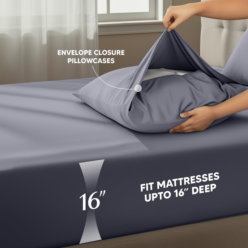 Utopia Bedding Queen Size Sheet Set – 4 Piece Bed Sheets, Soft Queen, Grey gallery