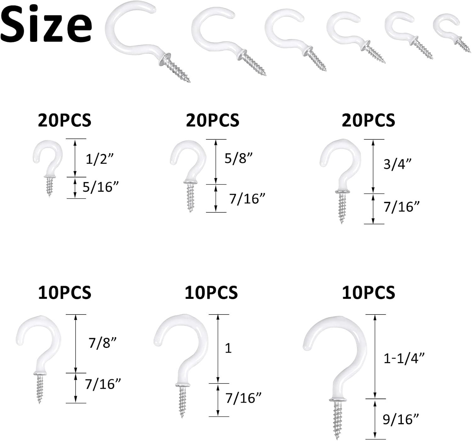 90 Pcs White Ceiling Hooks Kit 6 Sizes Vinyl Coated Screw-In Plant KitchenCup gallery