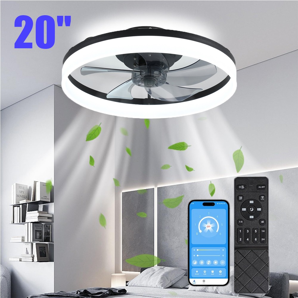 6-Speed Ceiling Fans with Lights and Remote 20" Modern Low Profile Ceiling Fan gallery