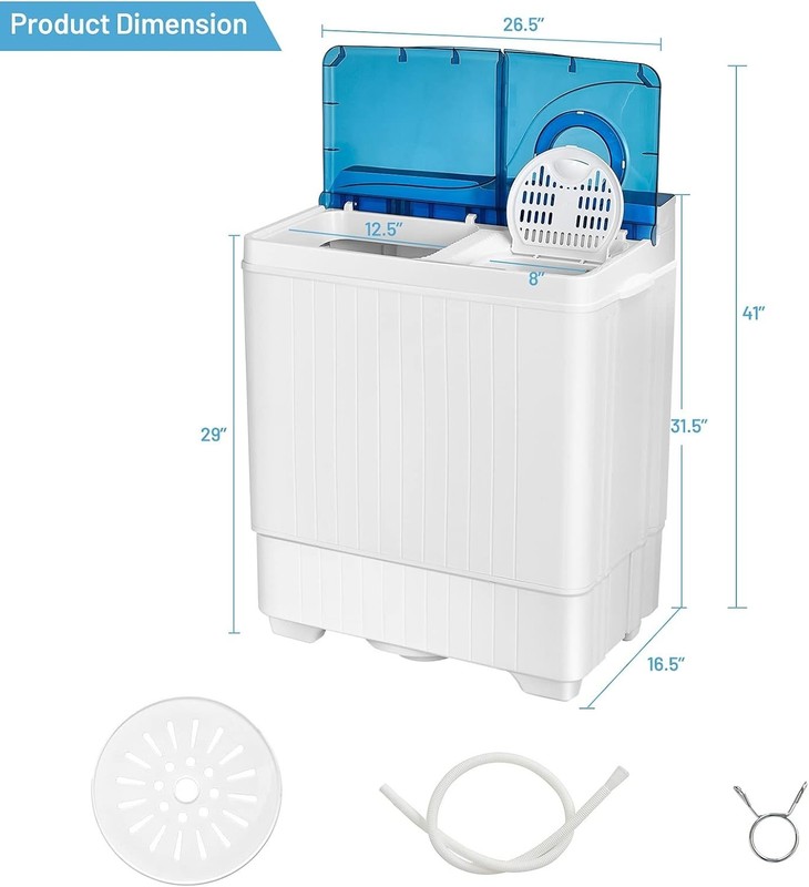 Portable Full-Automatic Top Load Washing Machine, 26lbs Capacity - Blue & White gallery