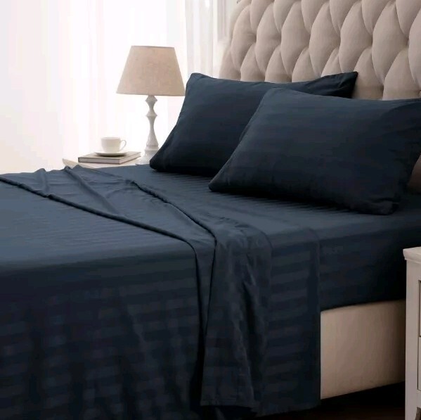 SLEEP ZONE Striped Cooling Queen Sheets Set 4 Piece Super Soft Fitted Flat NAVY gallery