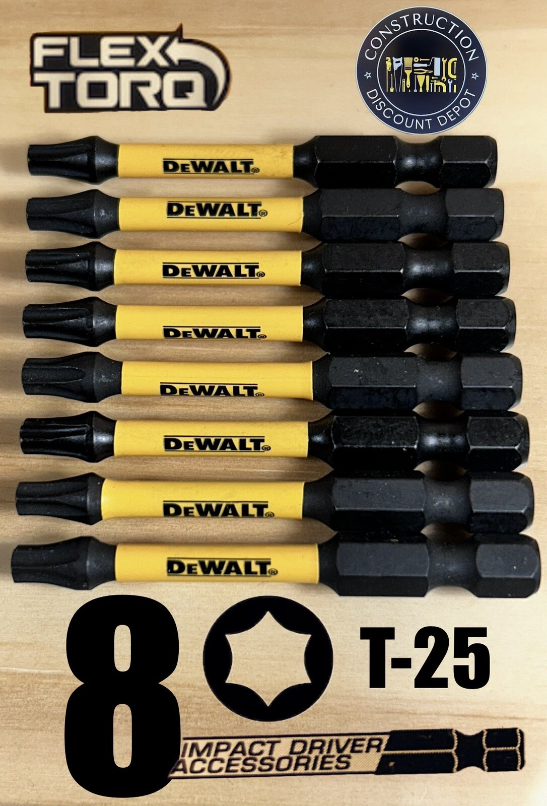 DEWALT FlexTorq 8 Piece Bit Set Torx T25 2-1/4" IMPACT READY NEW T-25 gallery