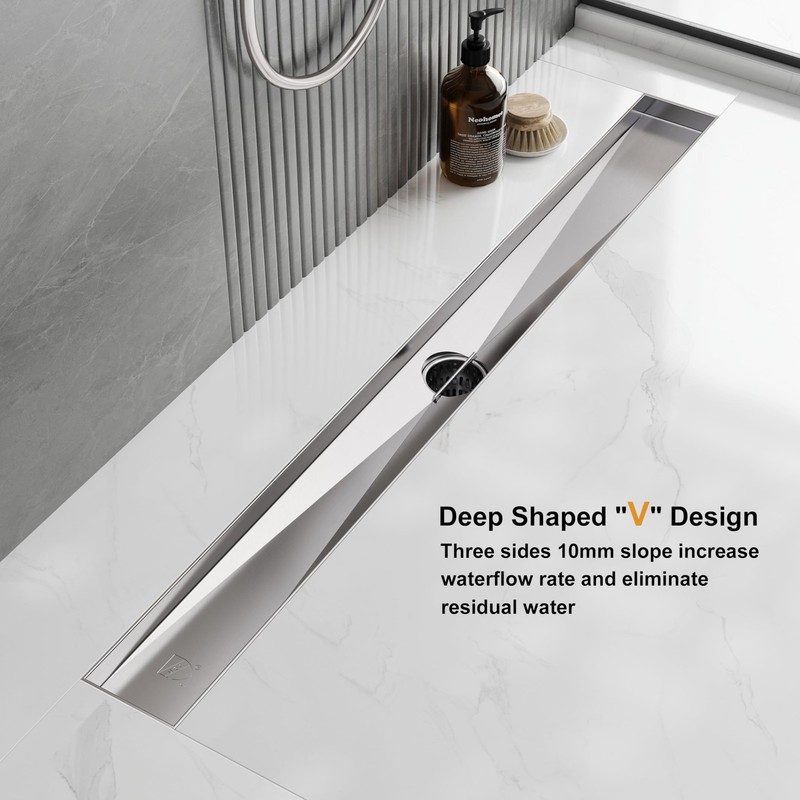 Neodrain 24 Inch Rectangular Linear Shower Drain with Brick Pattern Grate, Brush gallery