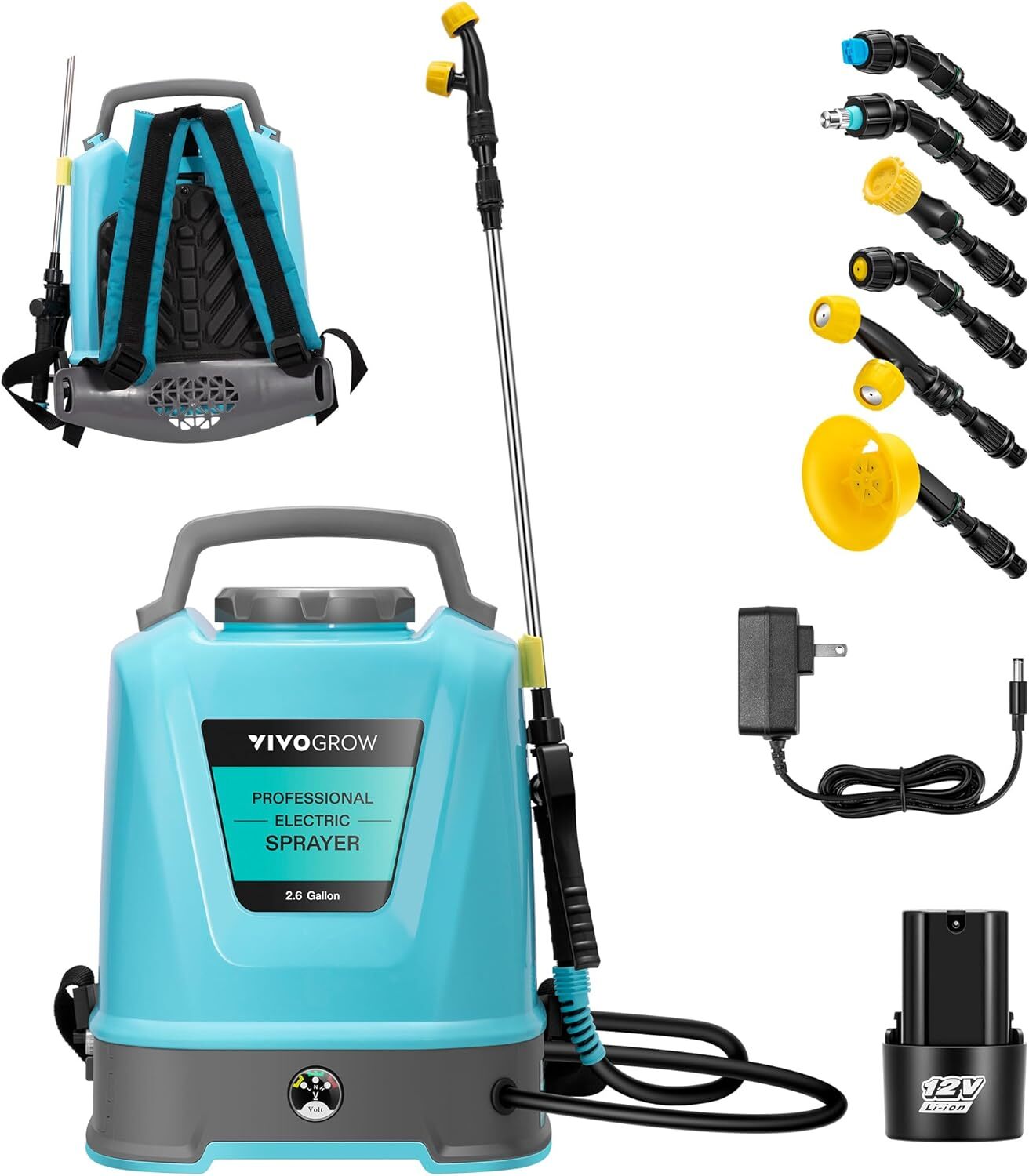 VIVOSUN 2.6Gal/10L Backpack Electric Pump Sprayer w/ 6 Nozzles 16.1”-28” Wand gallery