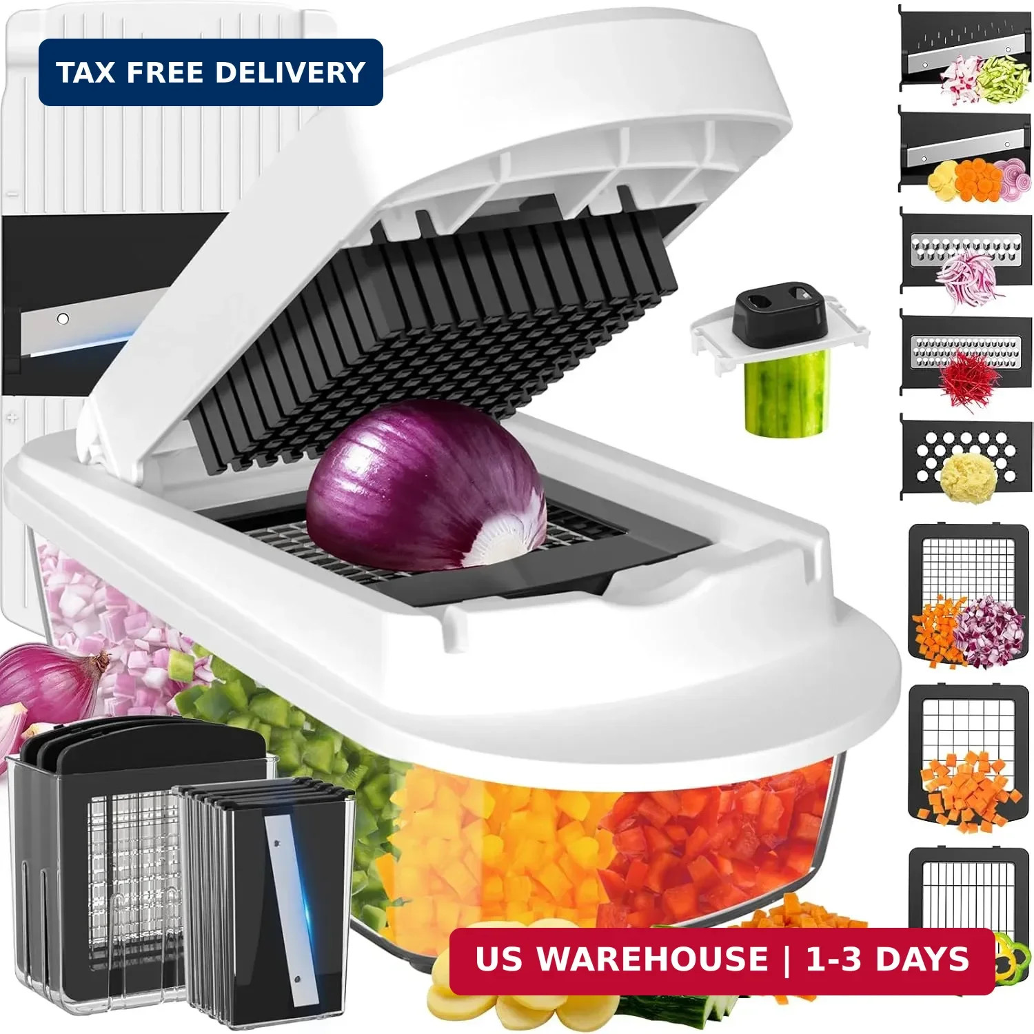 8 Blade All-in-1 Vegetable Chopper Mandoline Slicer with Container, Food Chopper gallery