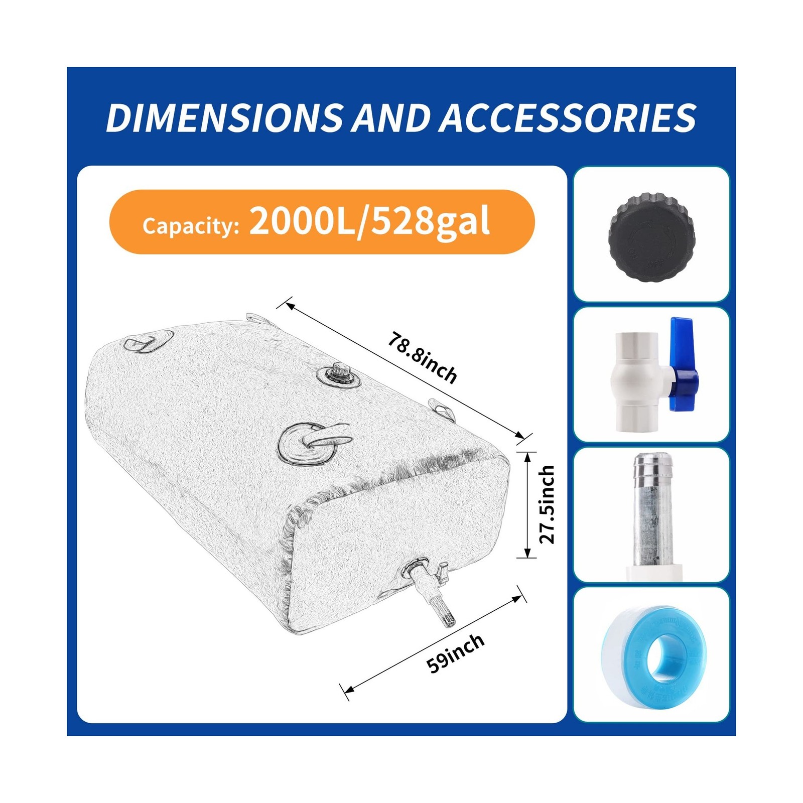 2000 L/528 gal Water Bladder Storage Containers, Foldable Portable Water Tank... gallery