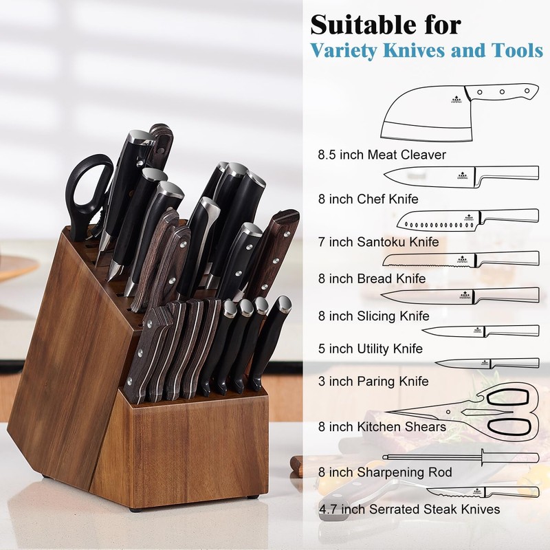 Knife Block without Knives, Large Knife Holder- 25 Slots Acacia Wood gallery