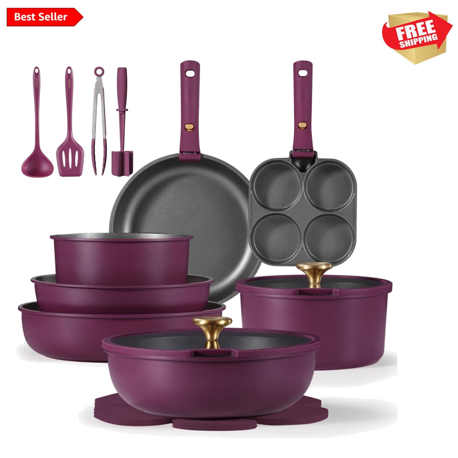 21pcs Pots and Pans Set, Nonstick Cookware Set Detachable Handle, Induction K... gallery