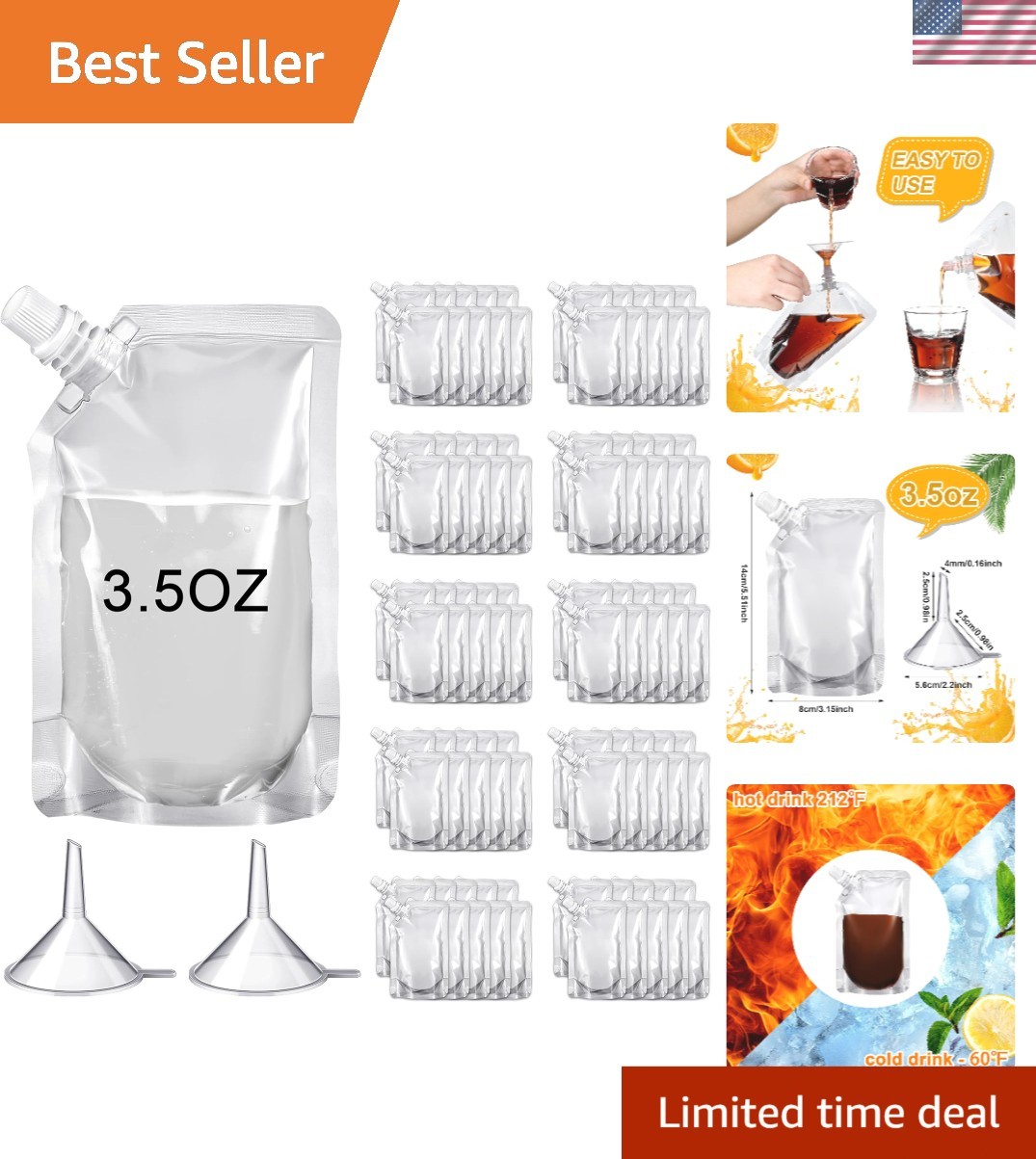 Plastic Pouches Reusable Leak Proof Juice Bags Bulk 100 Pcs with Funnels gallery