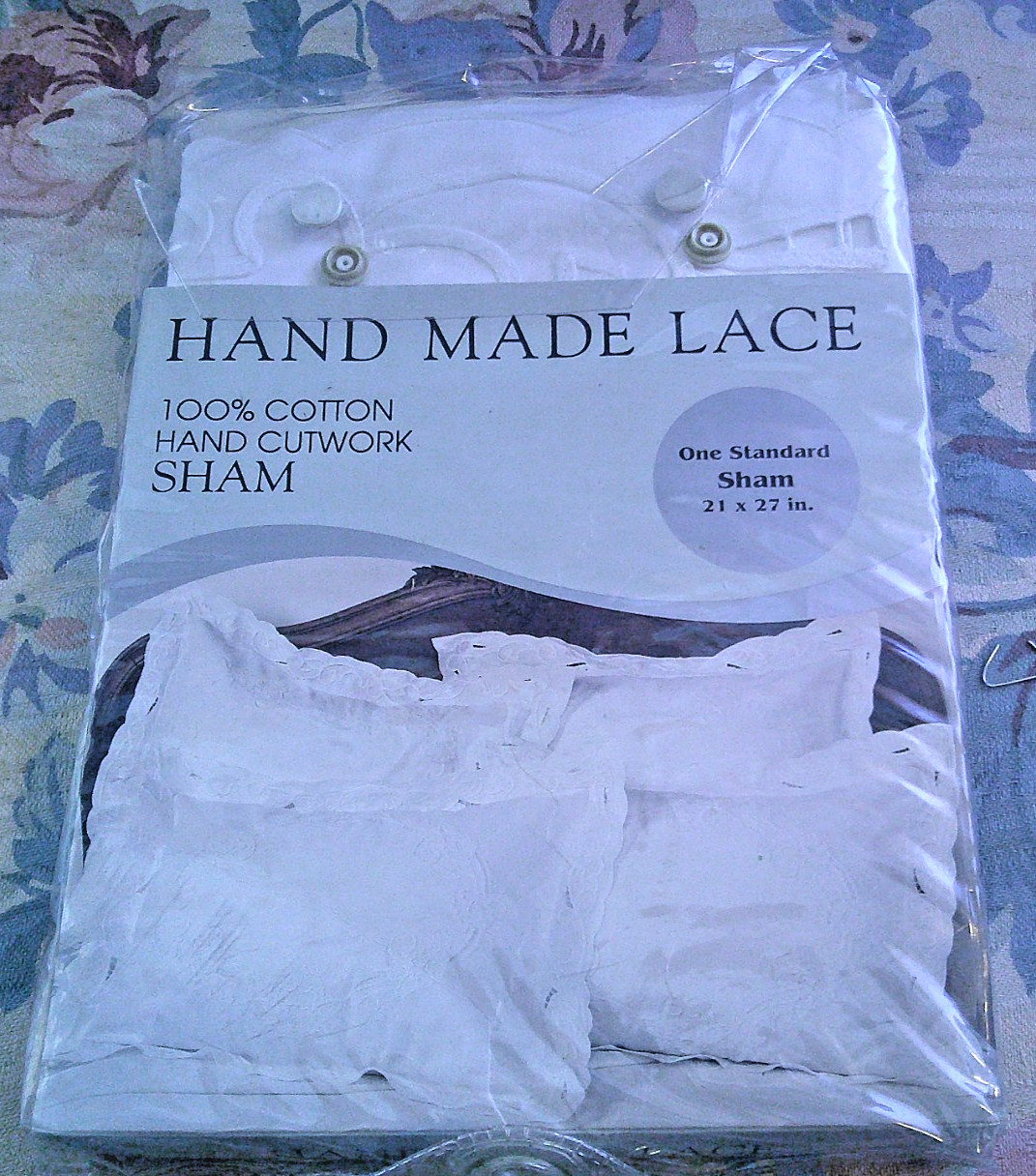 Cotton Hand Cutwork Pillow Sham Hand Made Lace White Greenwich 21x27" New gallery