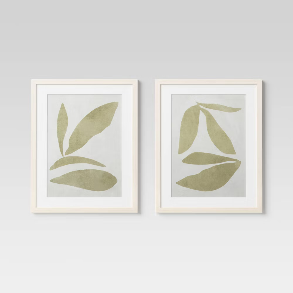 Threshold Botanical Leaf Duo Minimalist Poster Modern Set of 2 16"x20" Wall gallery