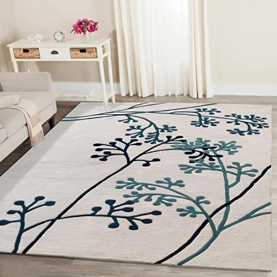 Hand Tufted Modern Beige Wool & Viscose Area Rug Handmade Carpet for Home Decor gallery
