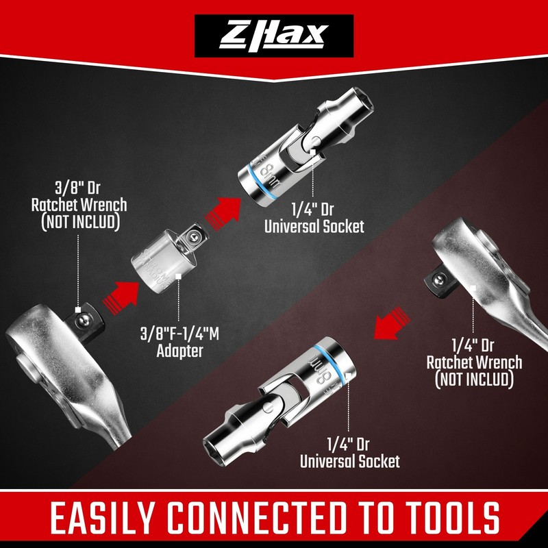 12 Pcs 1/4" Drive Universal Flex Socket Set, 6-Point Metric (5-15mm)Swivel Joint gallery