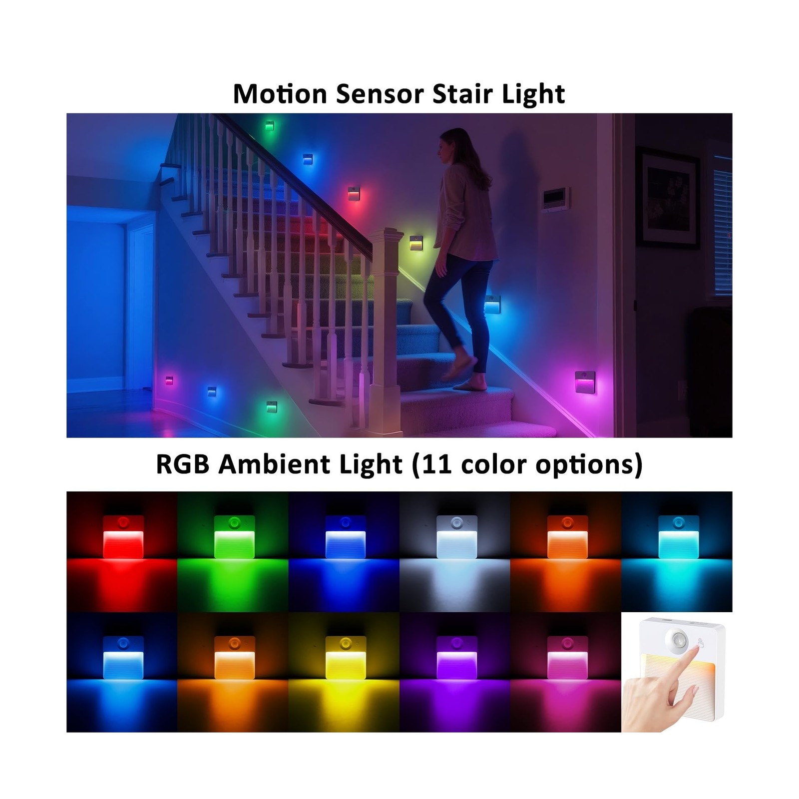 8 Pack Rechargeable Motion Sensor Stair Light for Indoor, RGBW Batt... Fast Ship gallery