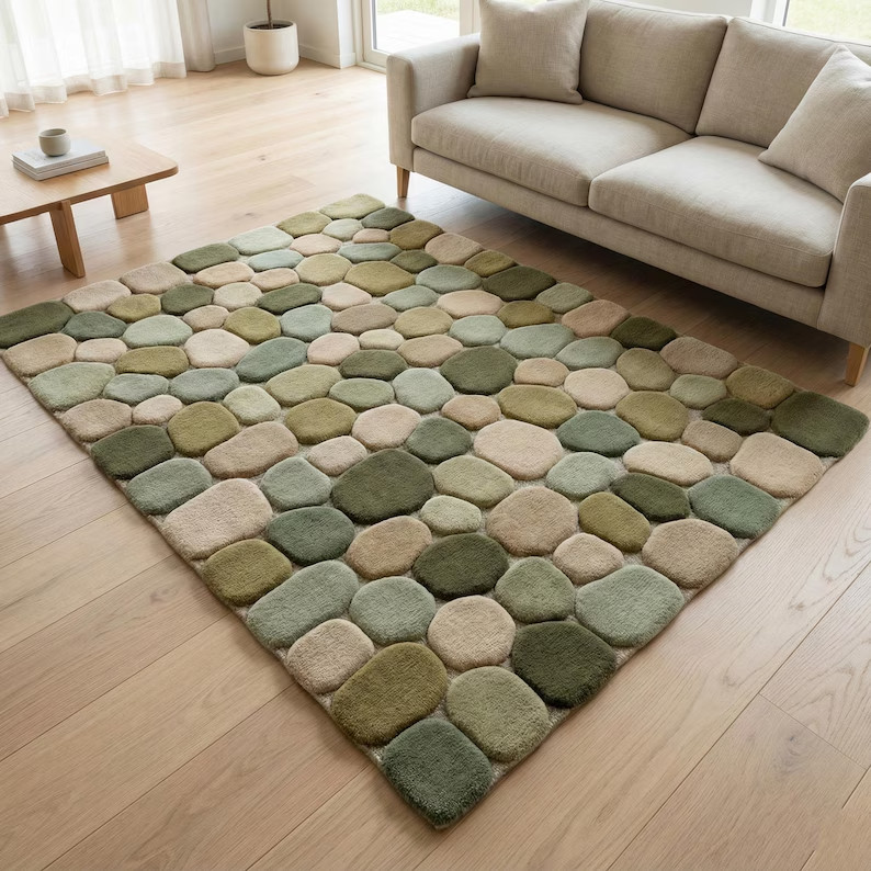 Pebble Tufted Area Rug Sage Green Decor gallery