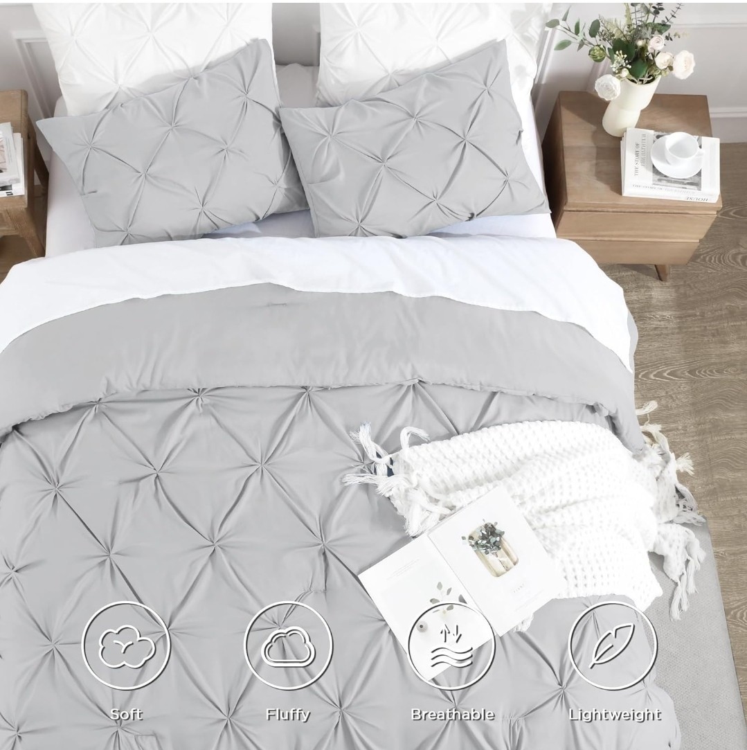 Andency Gray Pinch Pleat Comforter & Pillowcase TWIN(66X90INCH) Microfiber New gallery