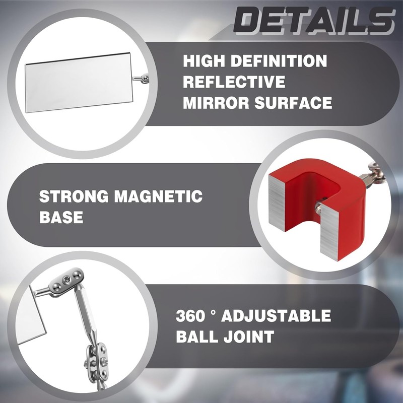 2 Pcs Rectangular Inspection Mirrors Magnetic Base Welding Mirror 4" X 2" Magnet gallery