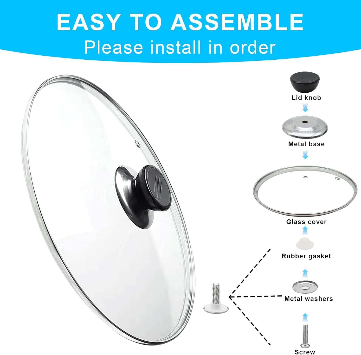 Glass Lid for Frying Pan Tempered Glass Pot Lid with Stainless Steel Rim for 8 gallery