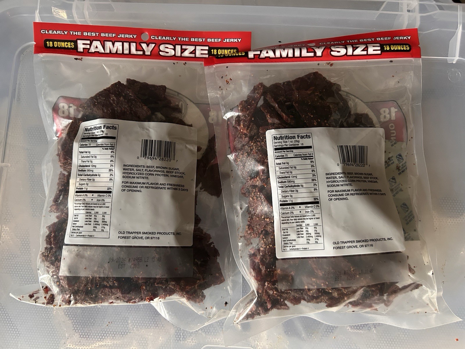 Lot Of [2] Old Trapper Peppered Beef Jerky 18oz, Family Size. Exp 08/26 & 09/26 gallery