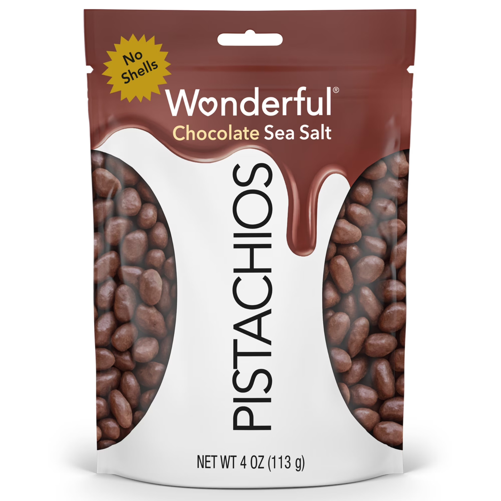 Wonderful Pistachios, No Shells, Chocolate Sea Salt, 4 Ounce Resealable Bag. gallery