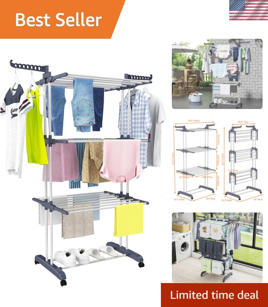 Clothes Drying Rack, Oversized 4-Tier67.7" High Foldable Stainless Steel Dryi... gallery