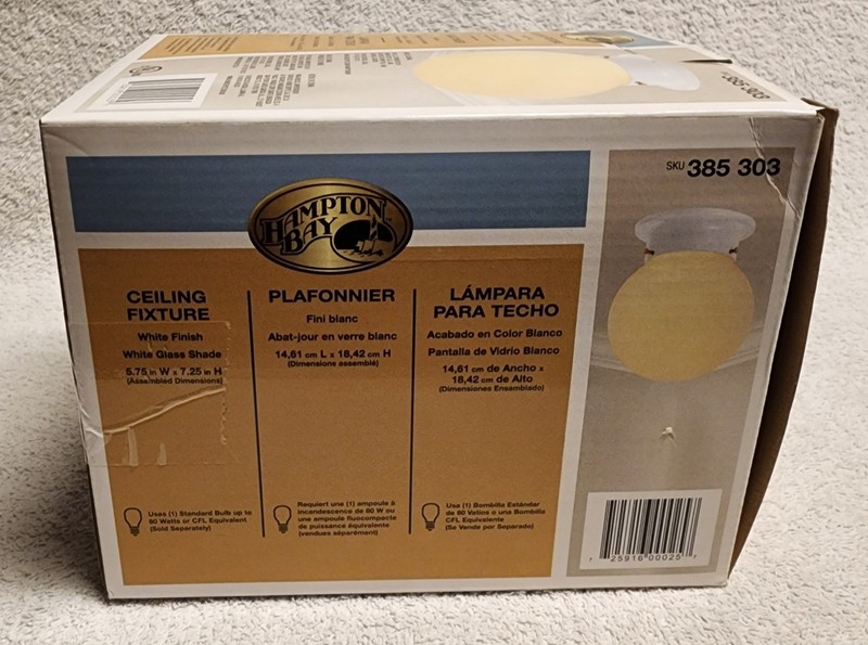 Hampton Bay Flush Mount Ceiling Fixture White Finish White Glass Shade NEW gallery