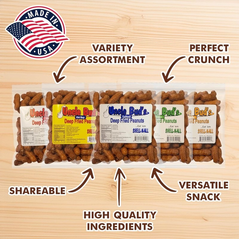 Uncle Buds Deep Fried Peanuts In Shell 5 Pack, Peanuts Individual Packs Salte... gallery