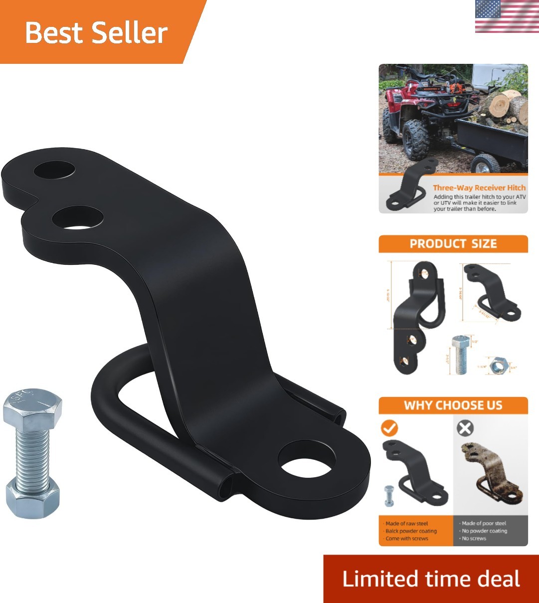 Heavy-Duty ATV/UTV Three-Way Receiver Hitch - Effortless Attachment Solution gallery