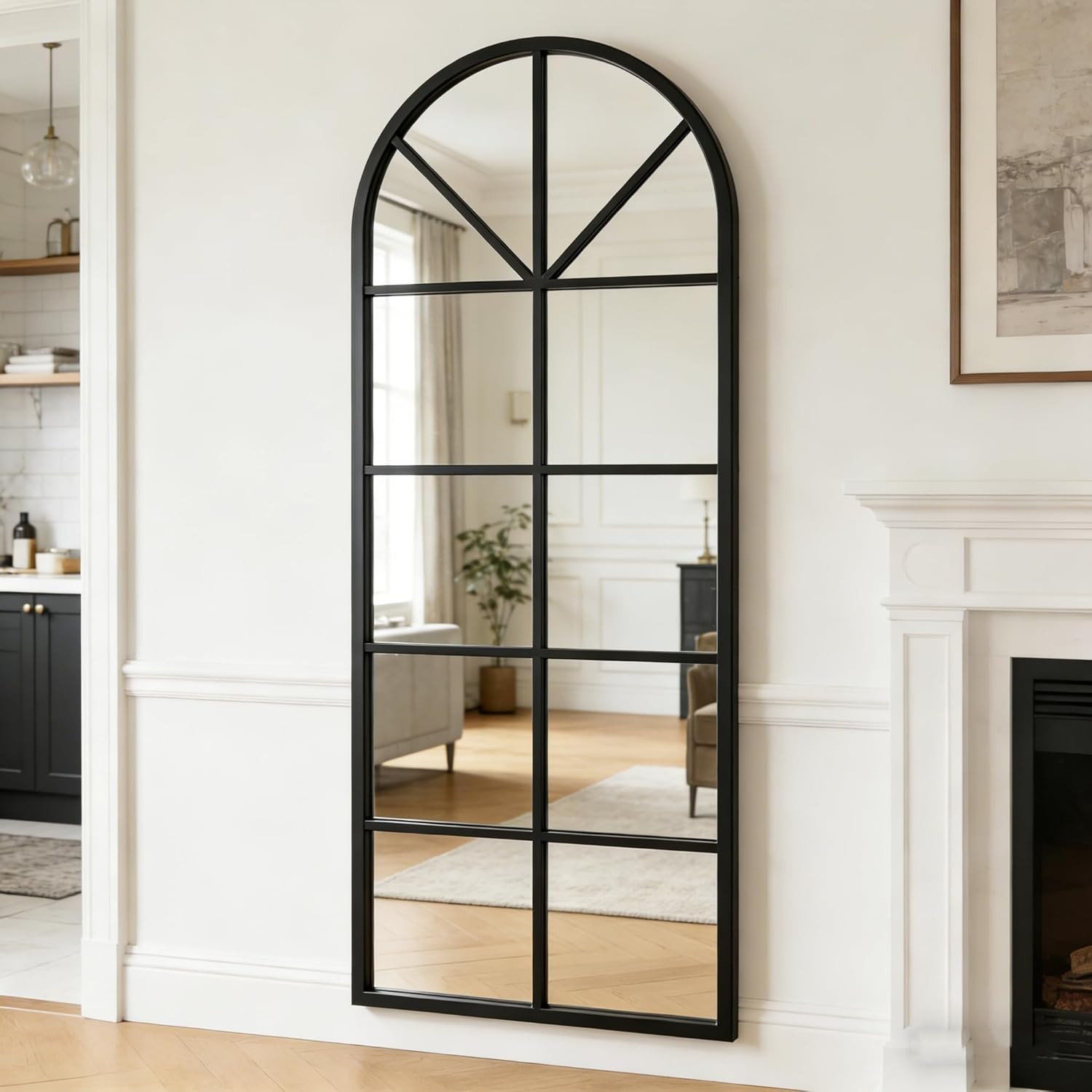 56×22" Arched Window Finished Full Length Mirror, Wall Mirror with Metal Frame, gallery