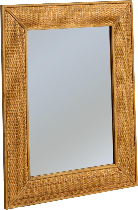 Creative Co-Op Rectangle Wood Framed Wall Mirror with Rattan Detail, Brown gallery
