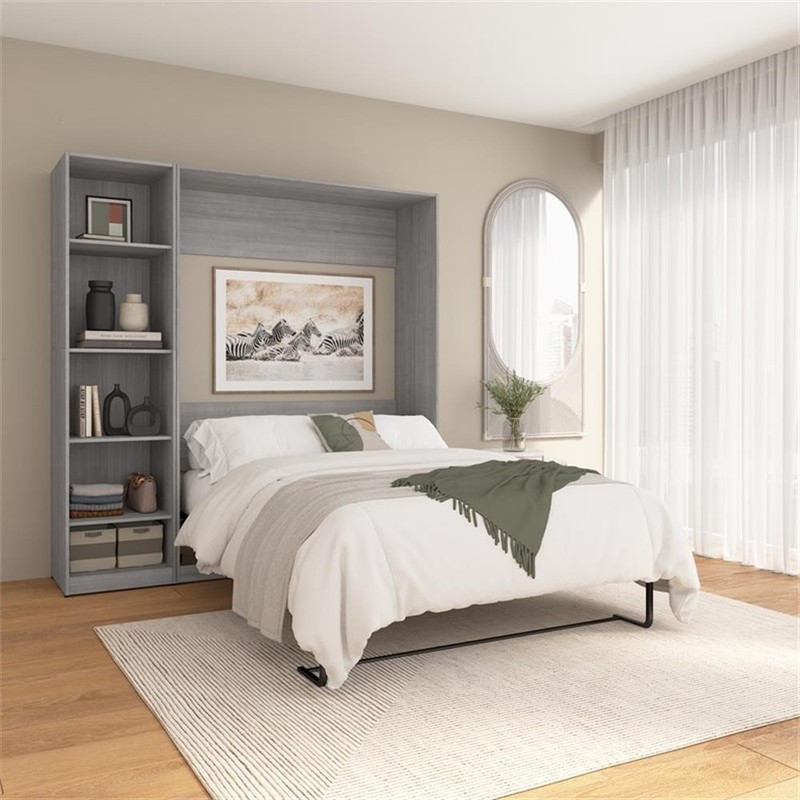 Pemberly Row Wood Full Murphy Bed with Closet Organizer in Gray gallery