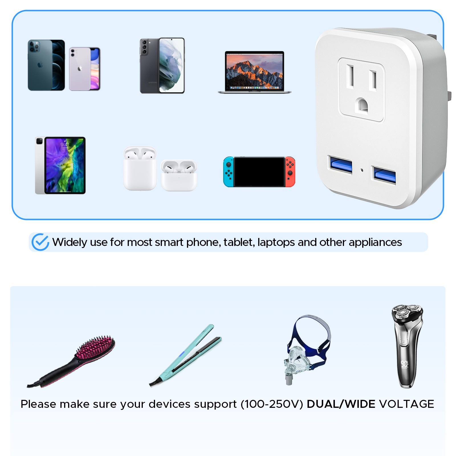 European Travel Plug Adapter Type C converter Dual USB for US to EU outlets gallery