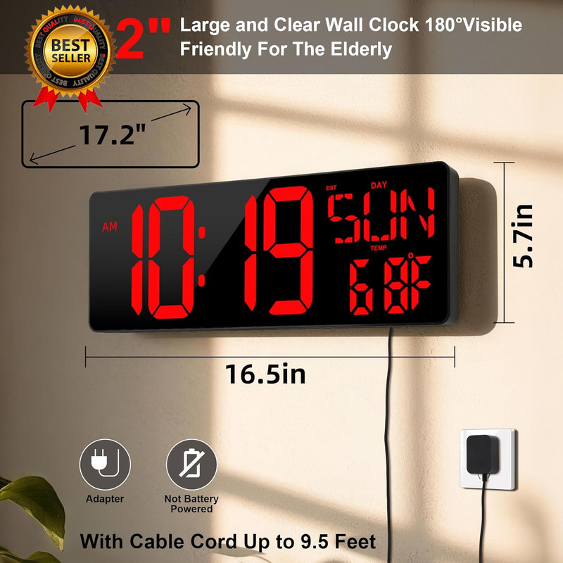 17.2" Large Digital Wall Clock Large Display with Remote Control | Timer with Te gallery