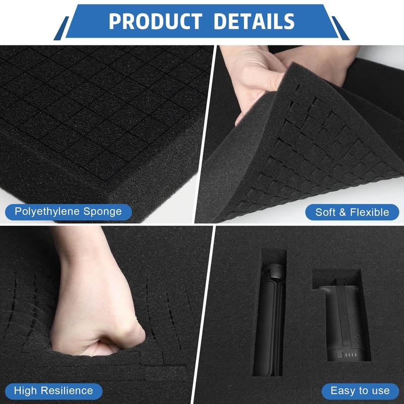 4 Pcs Polyurethane Foam sheet - 2 Pcs 12" x 12" x 2" Black Foam Inserts for C... gallery