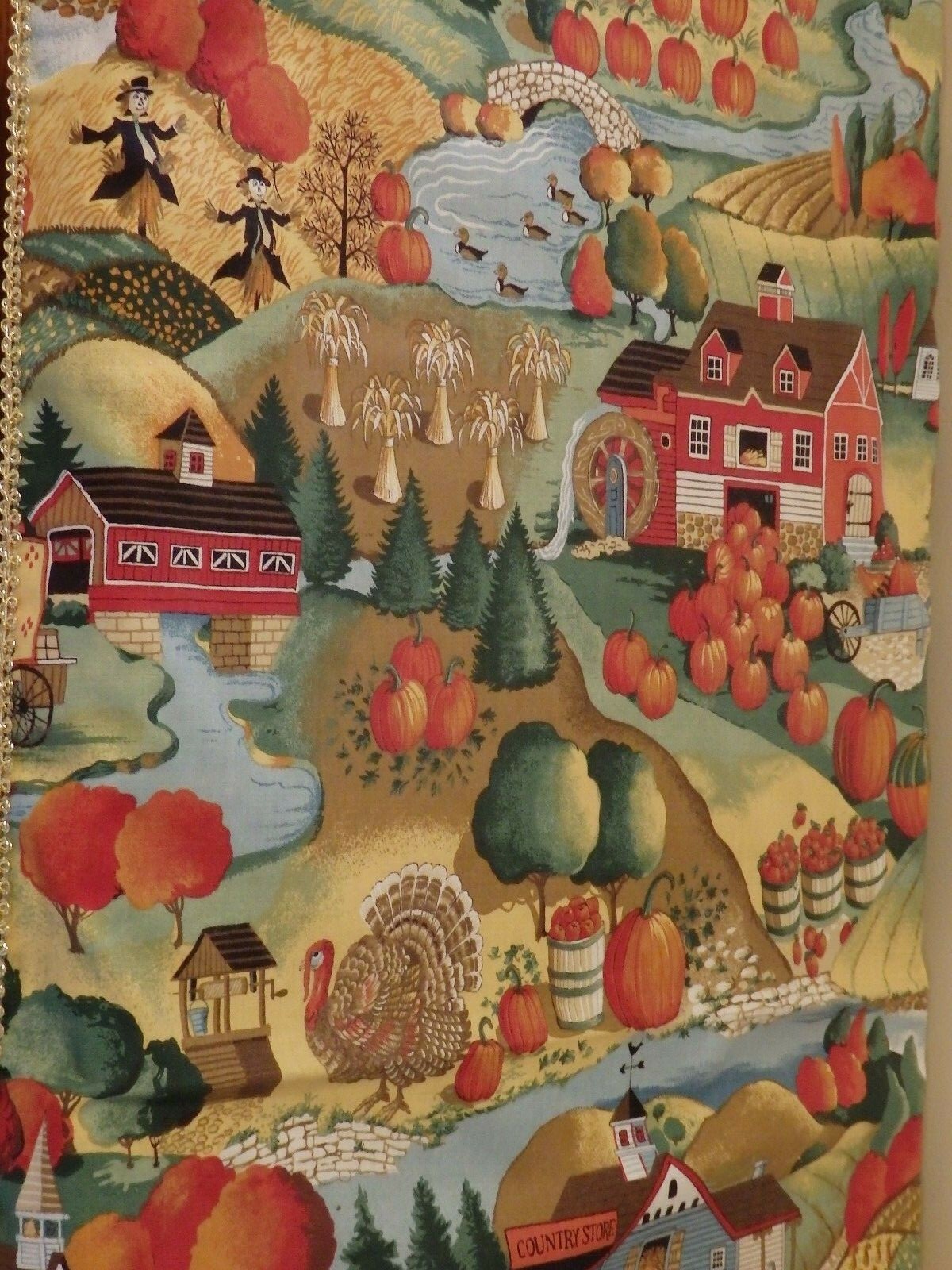 Handcrafted Thanksgiving Harvest Scene Table Runner 20" W x 59" L Gold Trim gallery