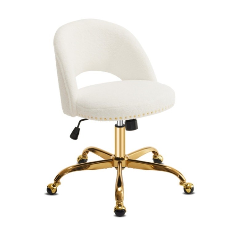 Teddy Fleece Swivel Task Chair, Armless, Height Adjusted, Soft, White / Gold gallery