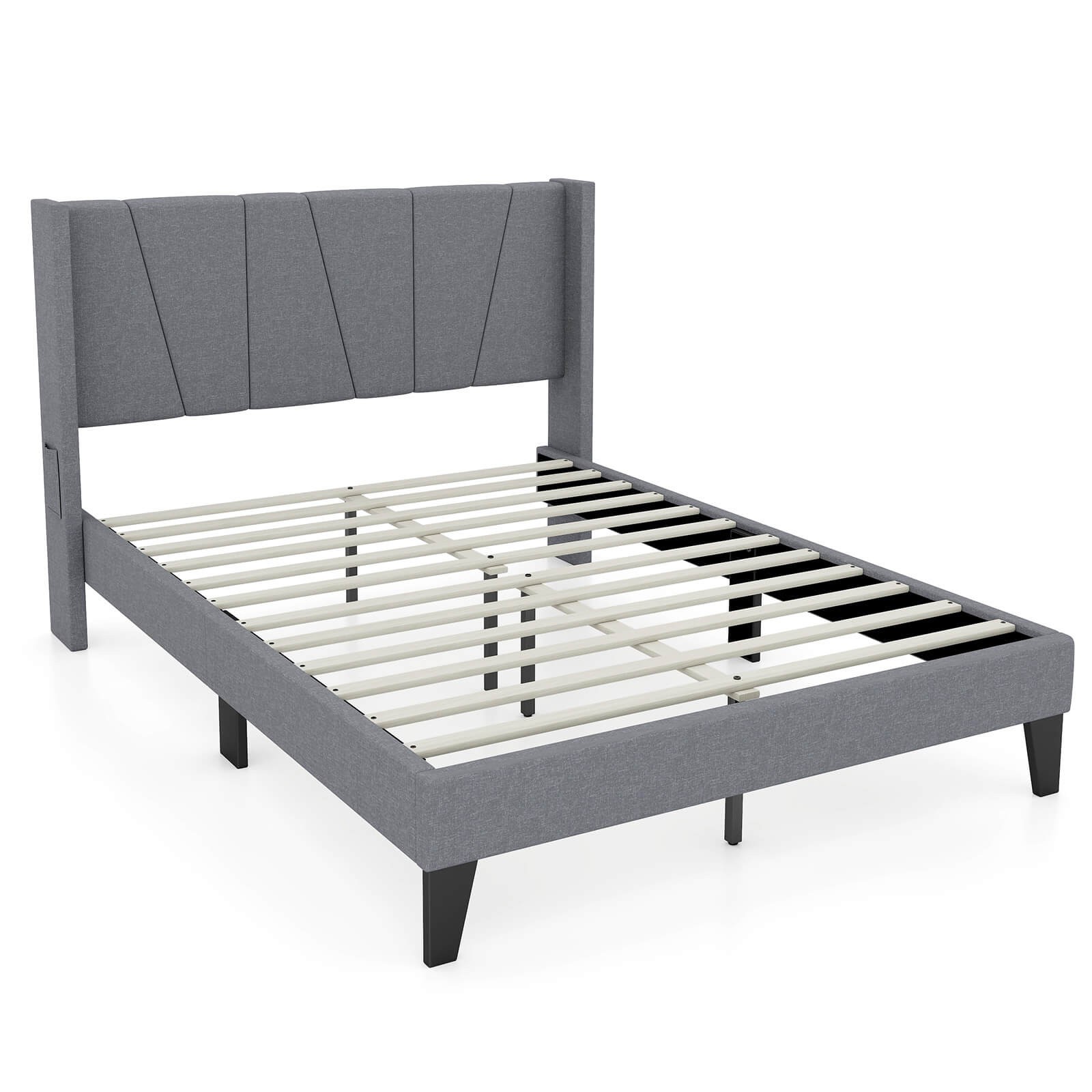 Full Size Upholstered Bed Frame with Elastic Pockets Mattress Foundation Gray gallery