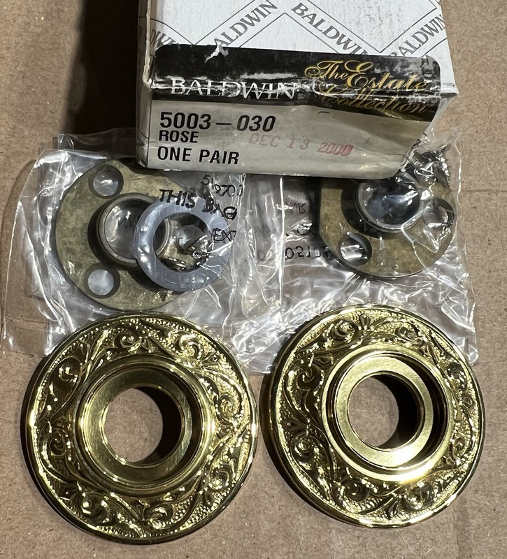 Baldwin Estate Rose 5003-030 Polished Brass Finish Pair (2) Handle Trim Ring NOS gallery