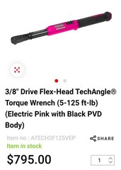 Snap-On/8 Drive Flex-Head TechAngle6 Torque Wrench (5-125 ft-lb) New Pink /black