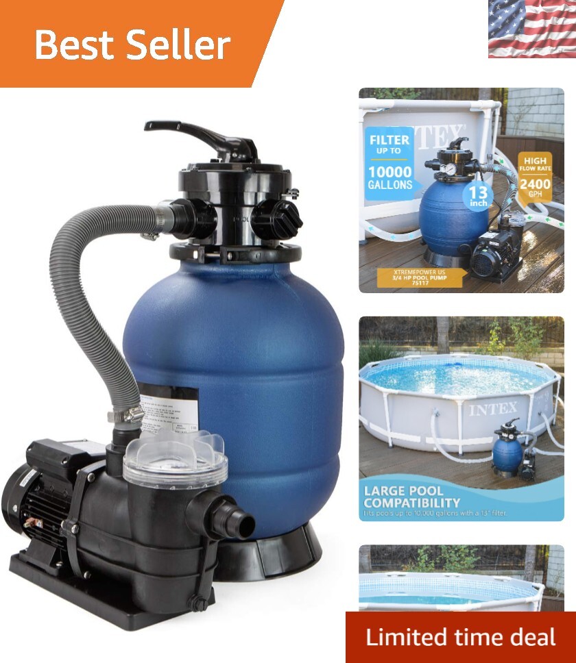 Dependable 3/4HP Sand Filter Pump System for Above Ground Pools - 10,000 Gallons