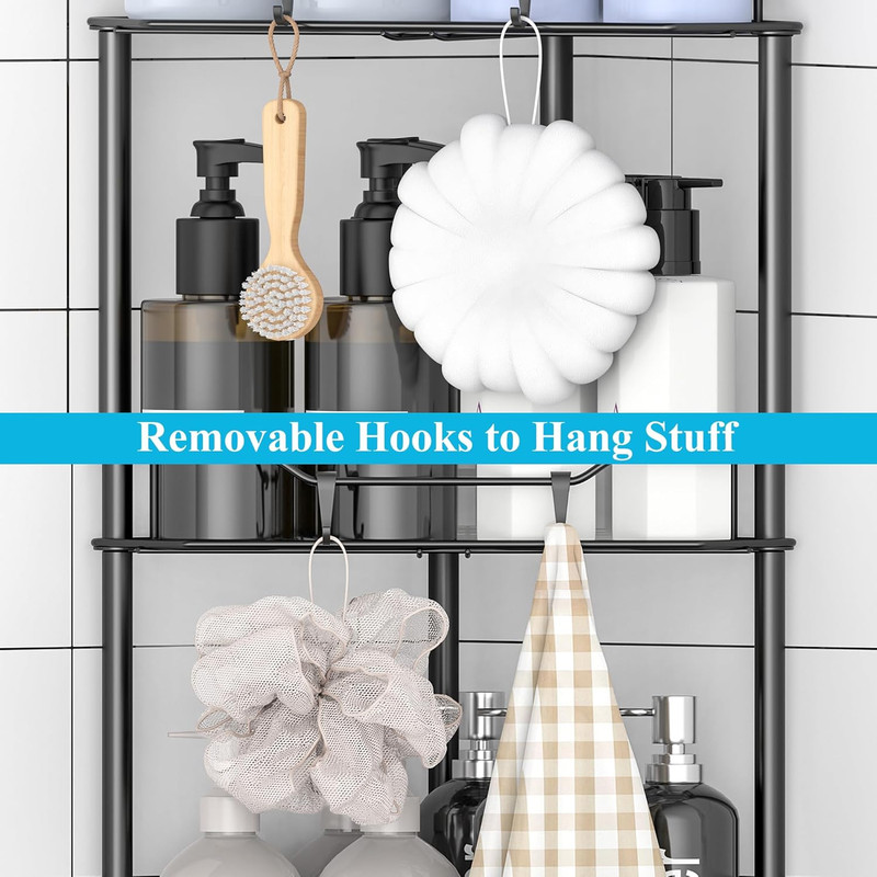 4 Tier Floor Standing Corner Shower Caddy Organizer Shelf with Hooks gallery