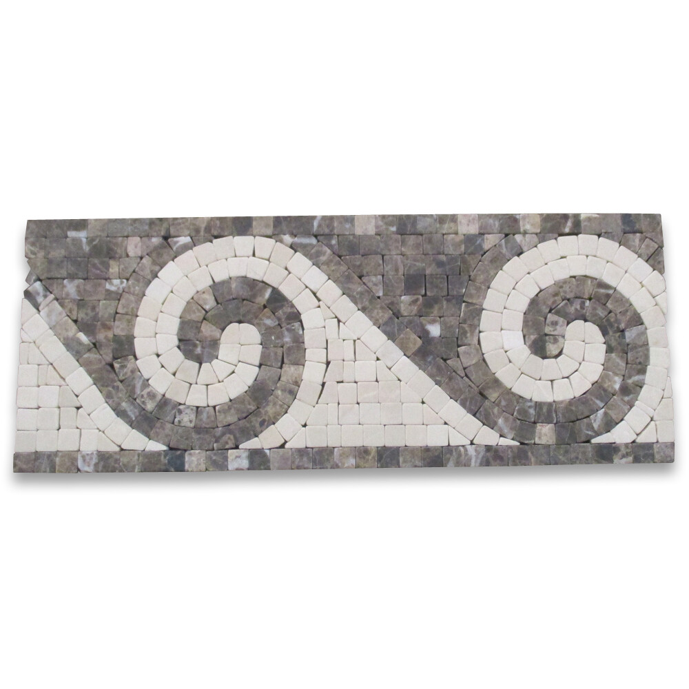 B4664T Marble Mosaic Border Listello Tile Surf Emperador 4.75x12 Tumbled gallery